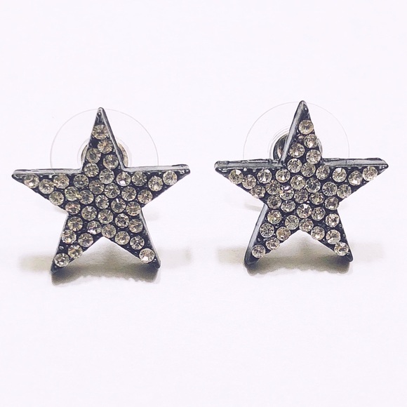 Jewelry - STAR EARRINGS BLACK WITH SILVER RHINESTONES BLING
